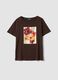 Brown pure cotton T-shirt with print, regular fit_4