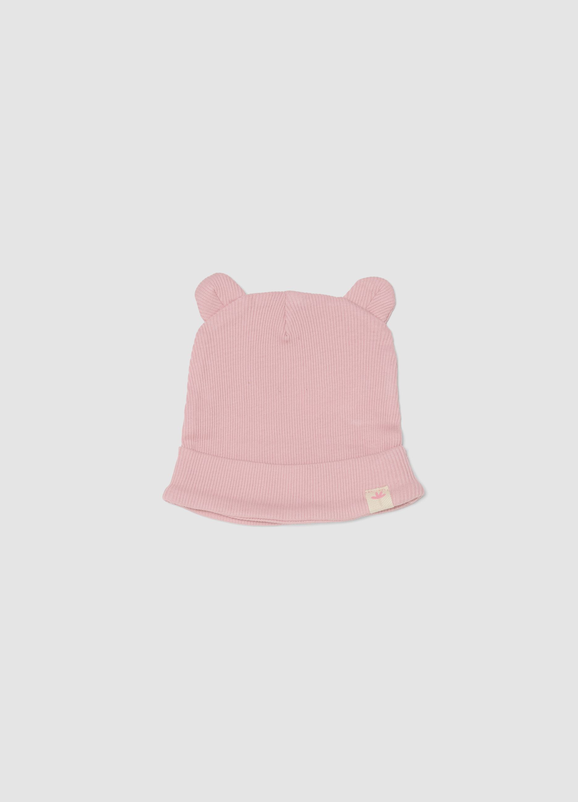 Pink baby hat in pure cotton with ears