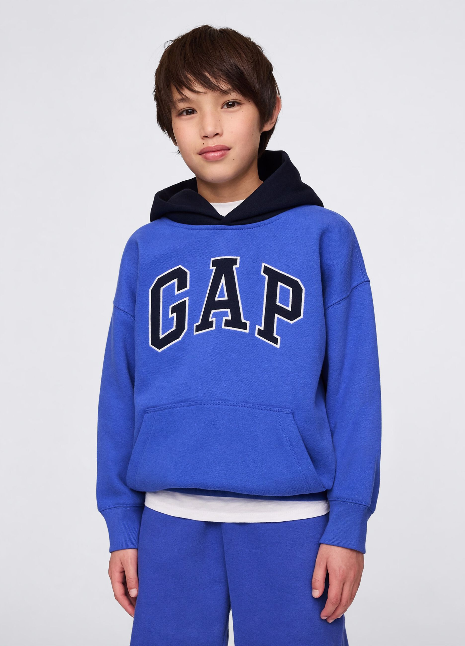 Blue sweatshirt with hood and logo embroidery