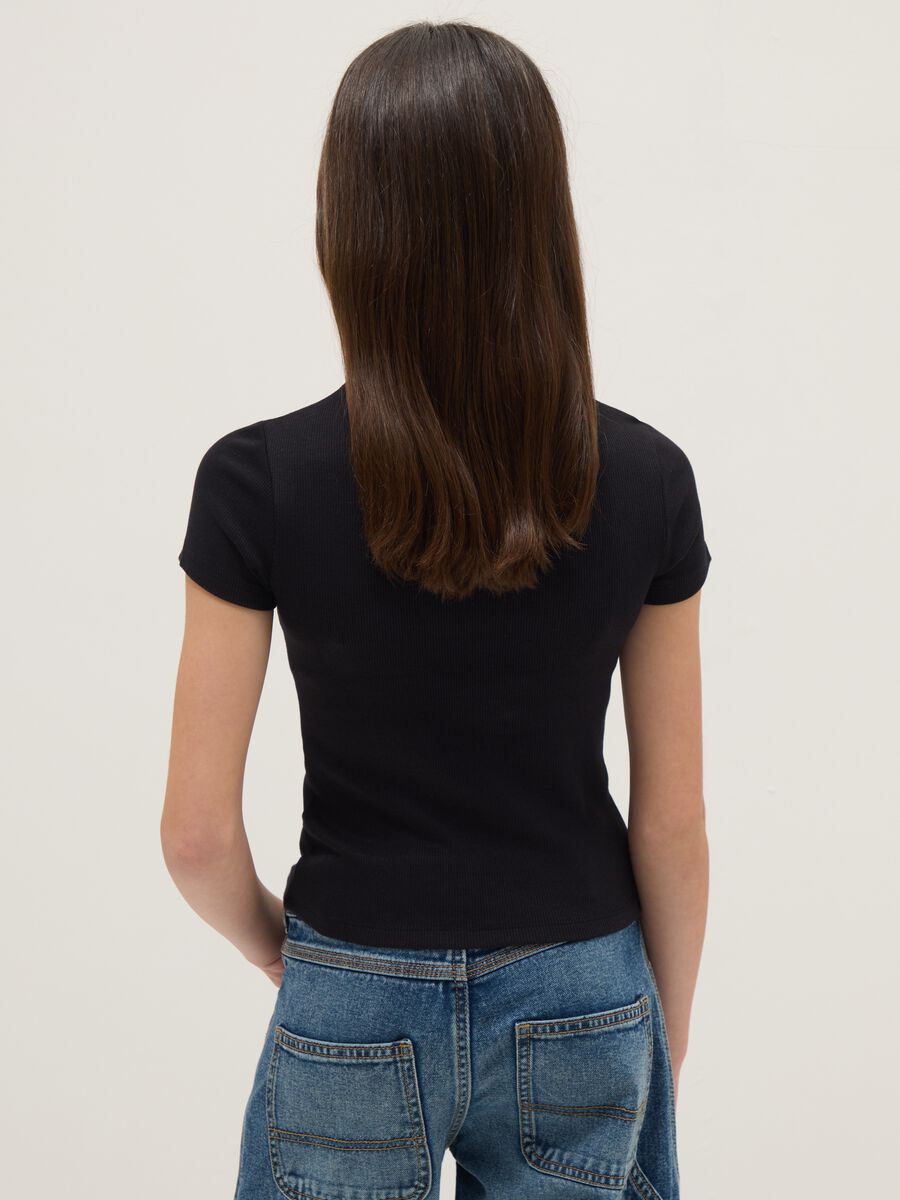 Black stretch cotton fitted t-shirt for girls_1