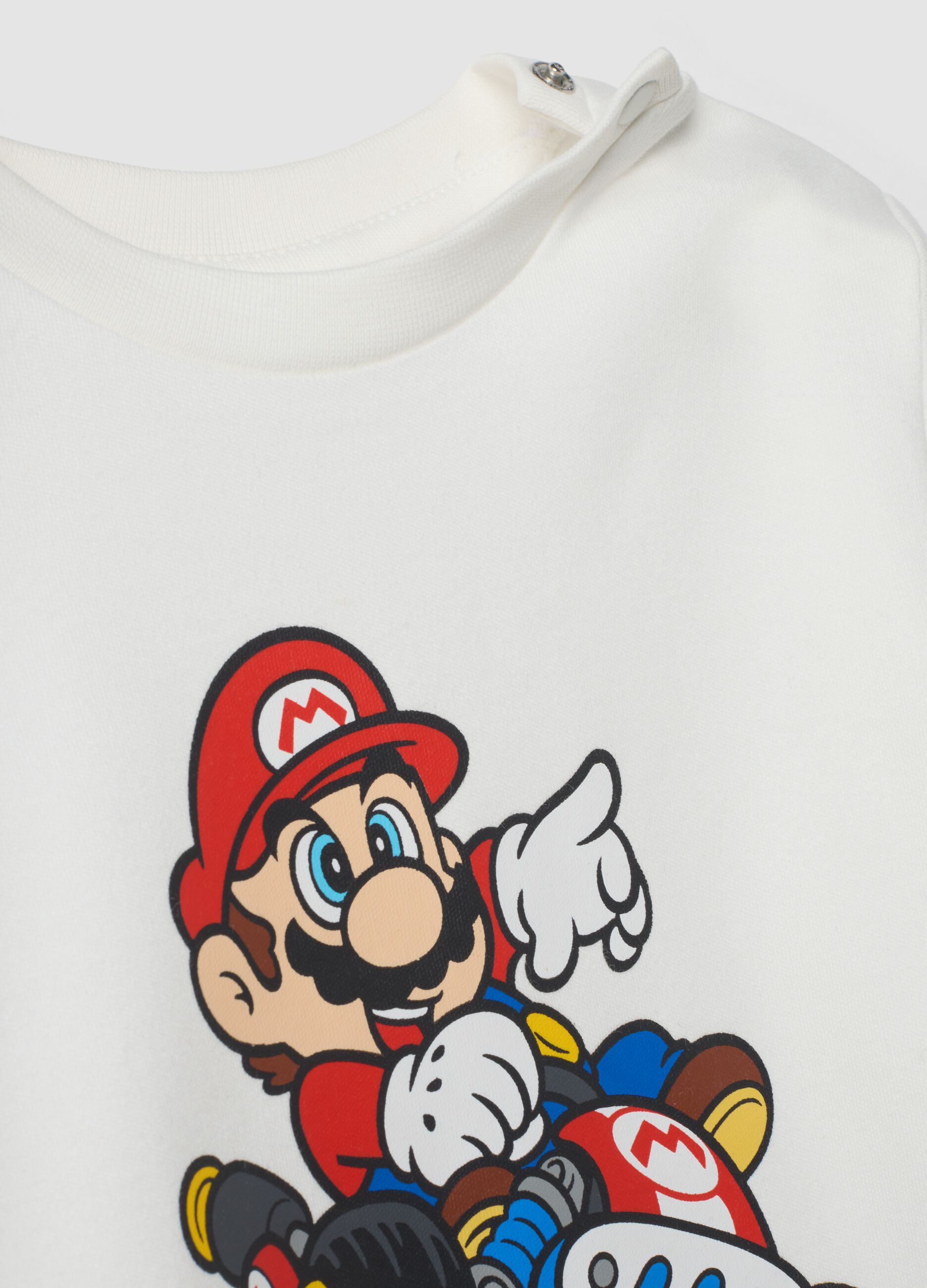 White pure cotton Mario Kart crew-neck T-shirt, regular fit