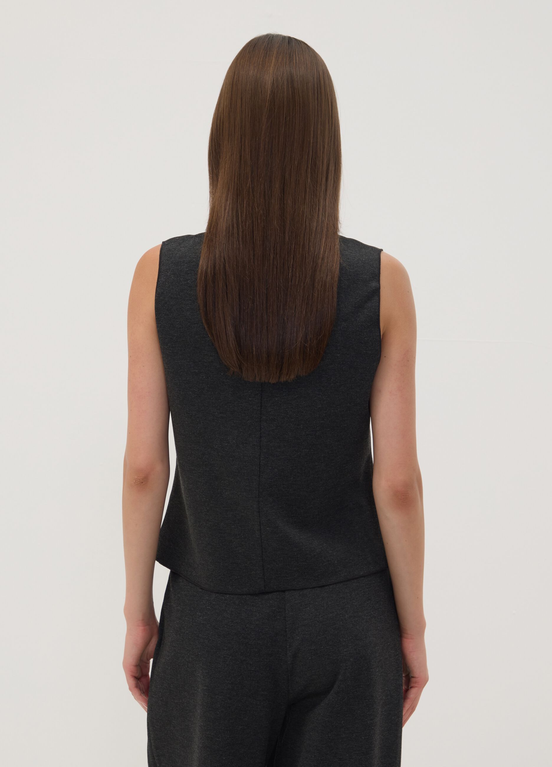 Black Milano stitch waistcoat in stretch viscose, regular fit
