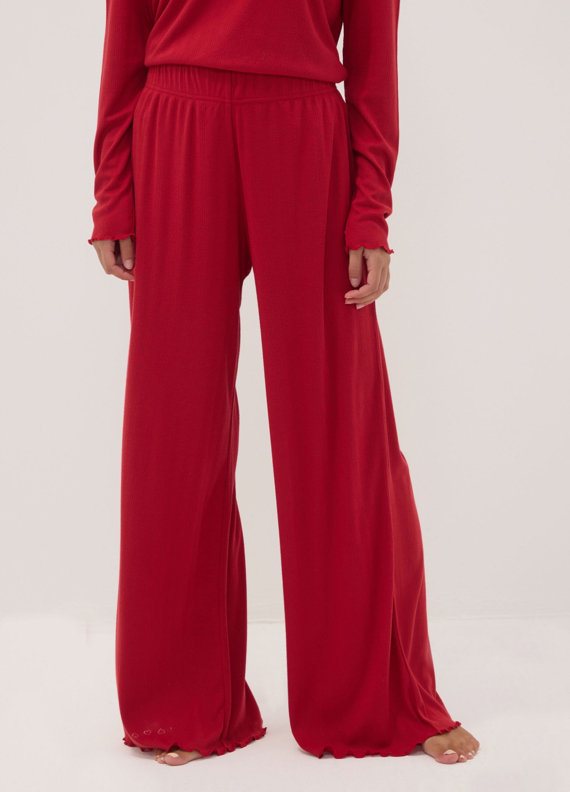 Dark red viscose-blend crew-neck pyjama set
