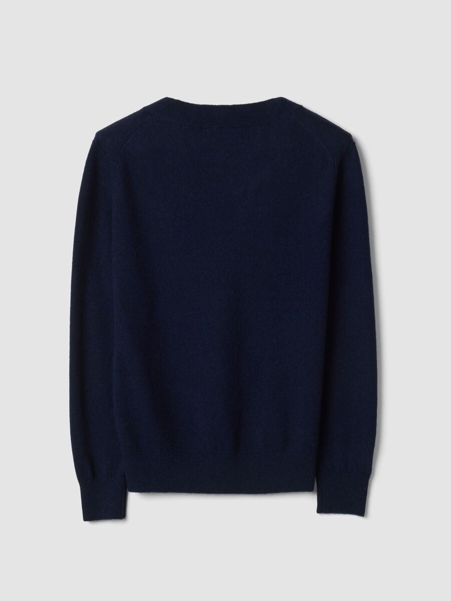 Blue pure wool jumper with deep V-neck_6