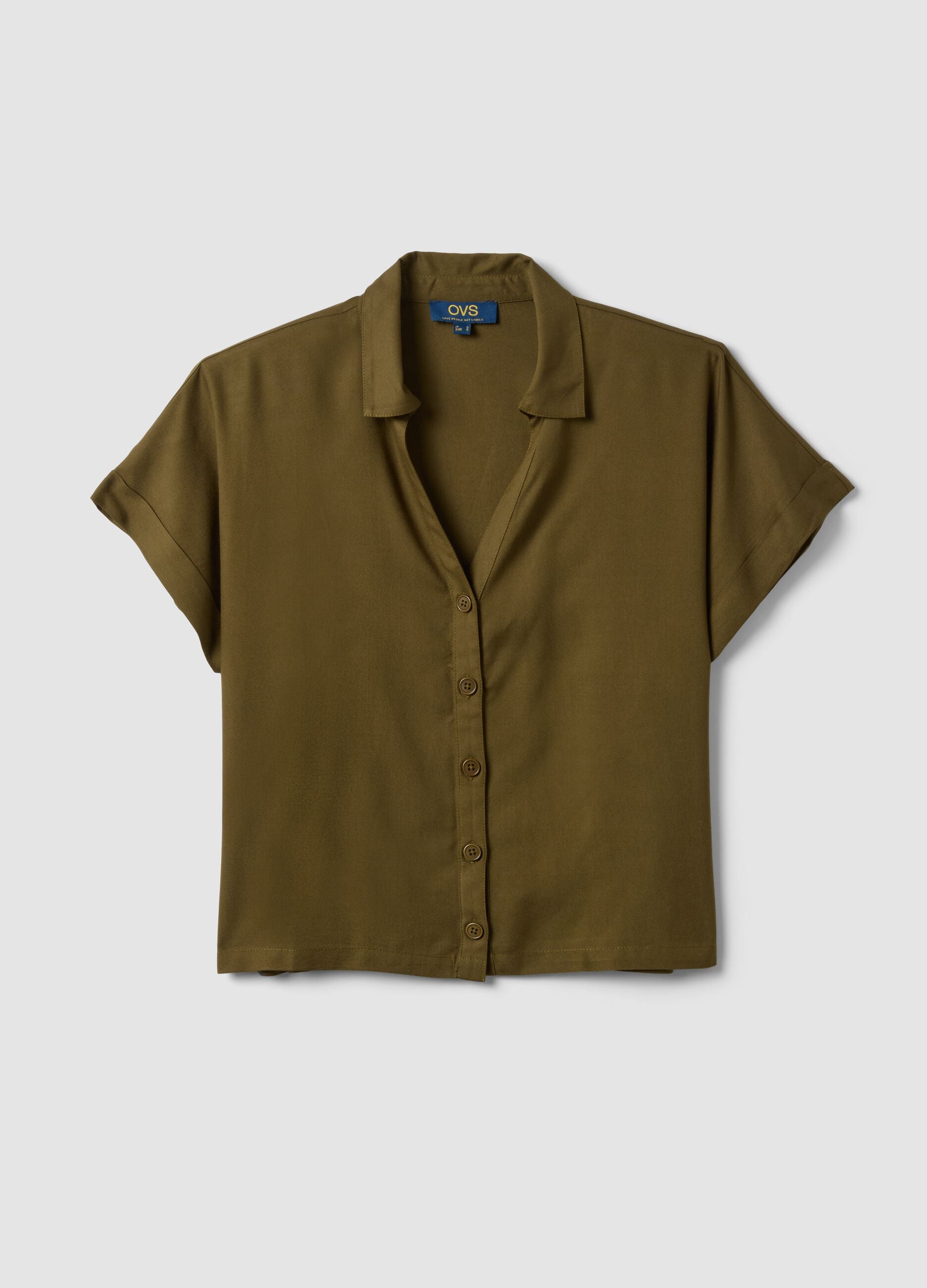 Green short-sleeve pure viscose shirt with oversized fit