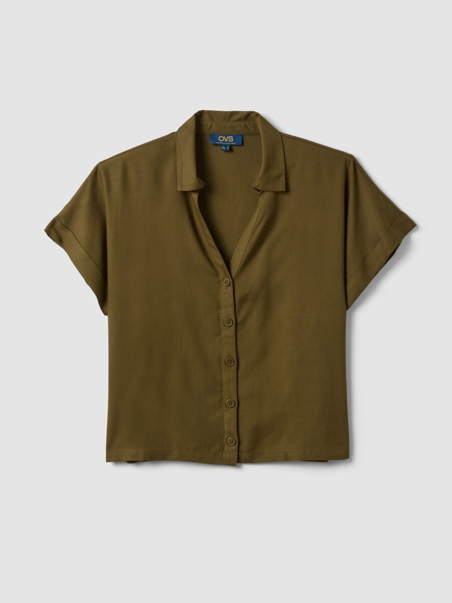 Green short-sleeve pure viscose shirt with oversized fit_0
