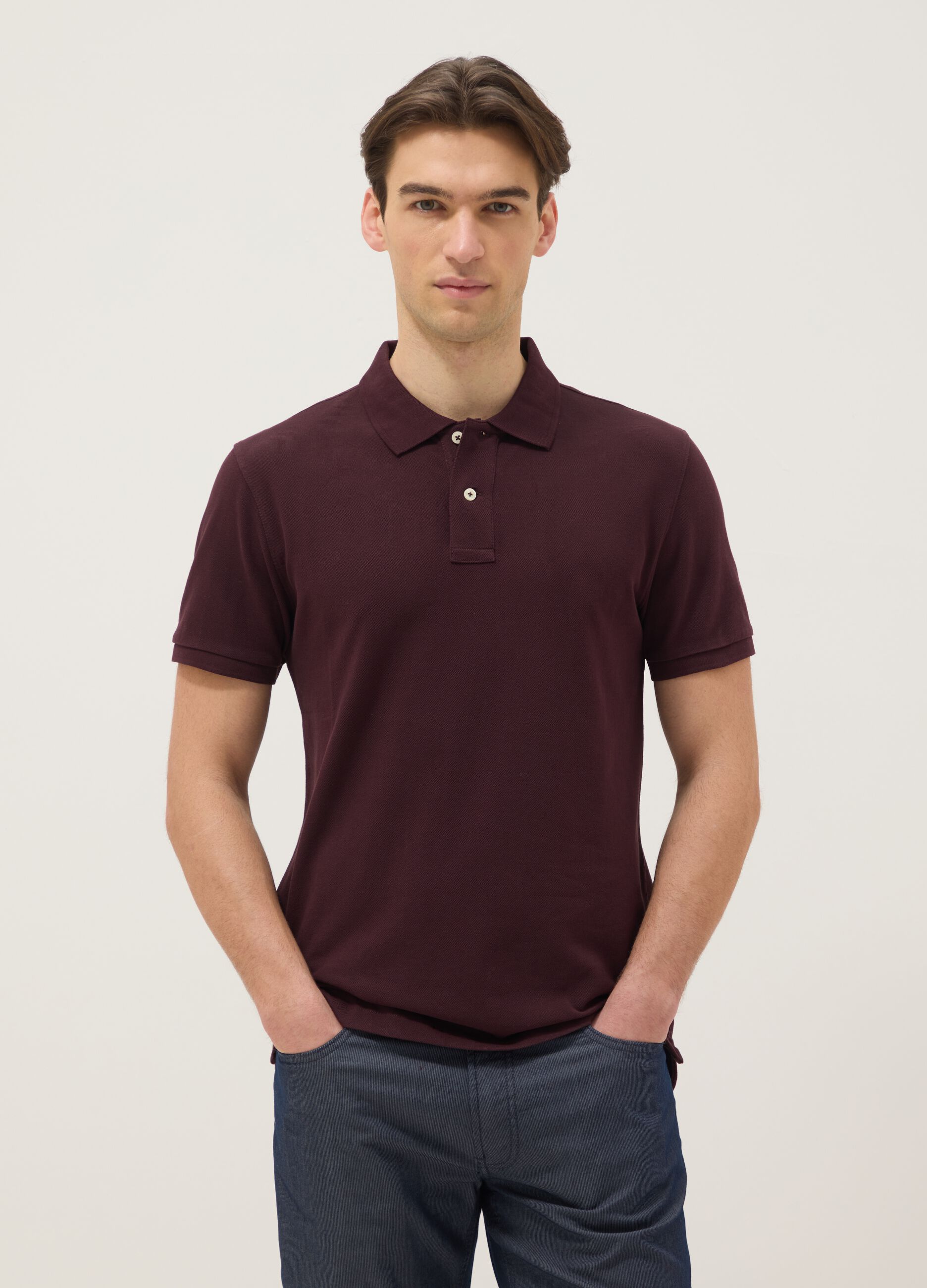 Lila Slim-Fit-Polohemd aus reiner Baumwolle