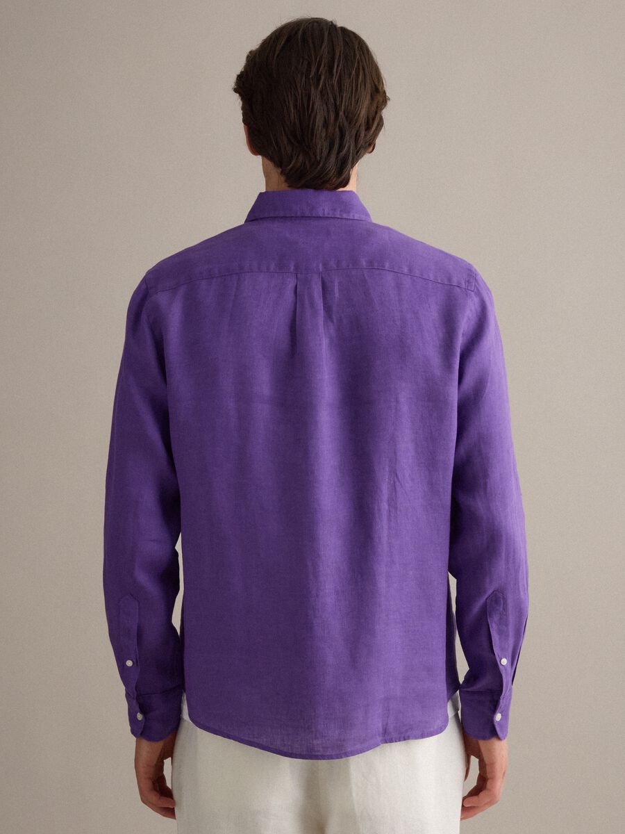 Violettes Leinenhemd aus reinem Leinen mit Button-down-Kragen, Regular Fit_3