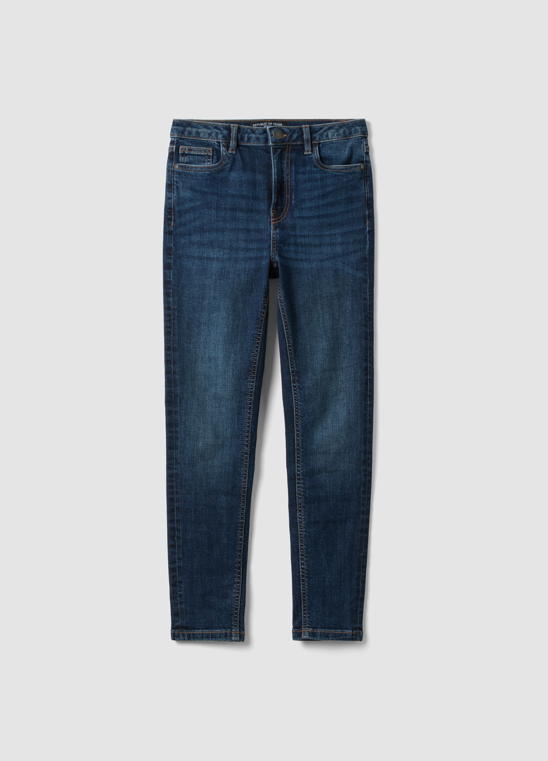 Mid-wash skinny-fit jeans in stretch cotton