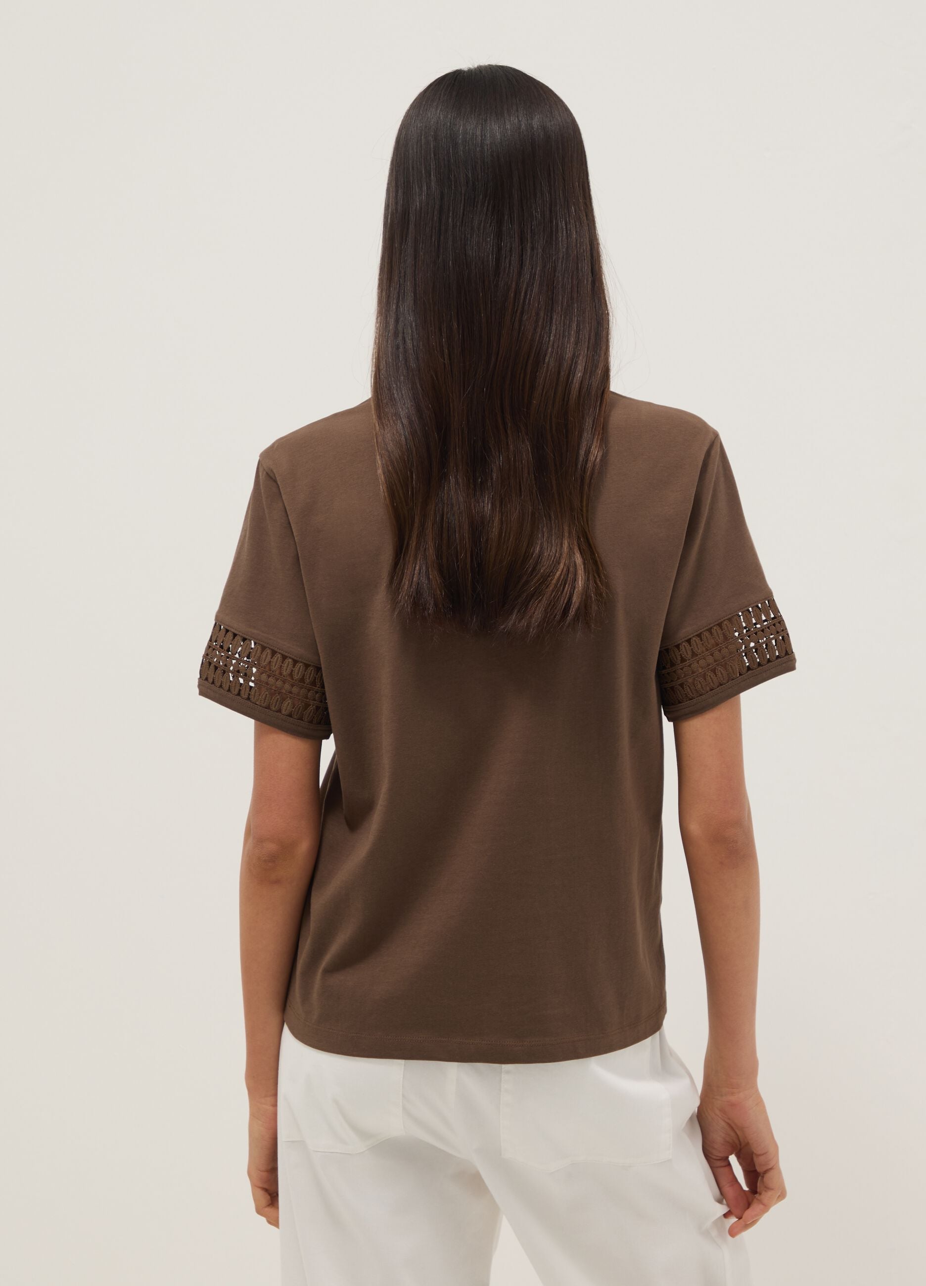 Brown pure cotton short-sleeve T-shirt