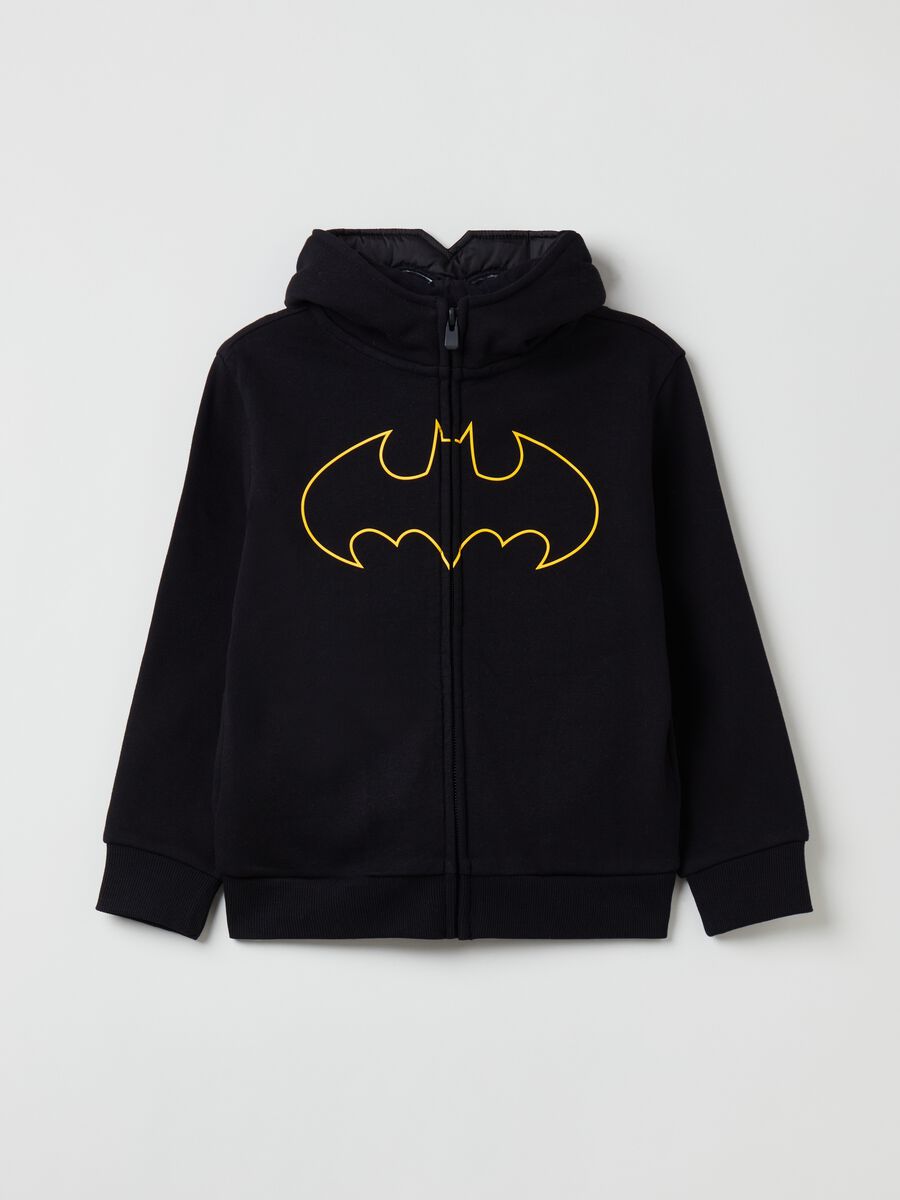 Full-zip sweatshirt with hood and Batman print_0