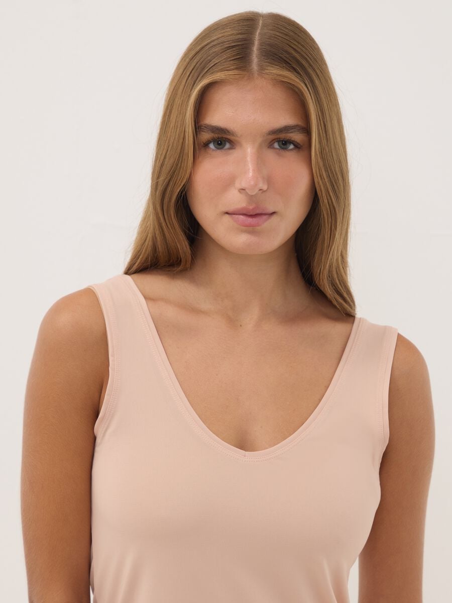Beige stretch-fabric vest top, regular fit_1