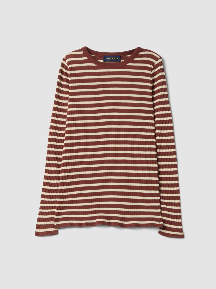 Brown striped pure cotton ribbed regular-fit T-shirt_0