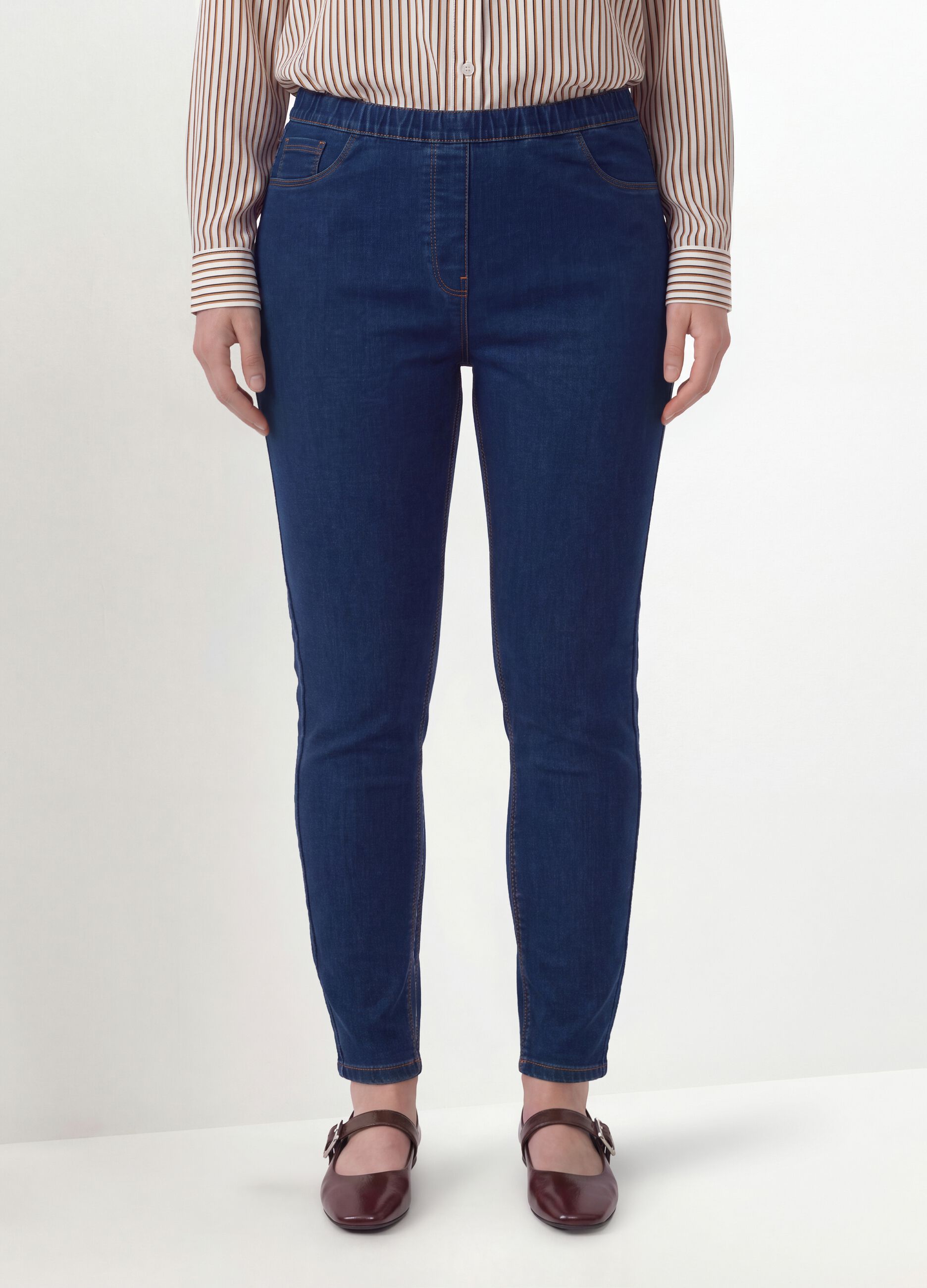 Blue skinny jeggings in stretch cotton and viscose