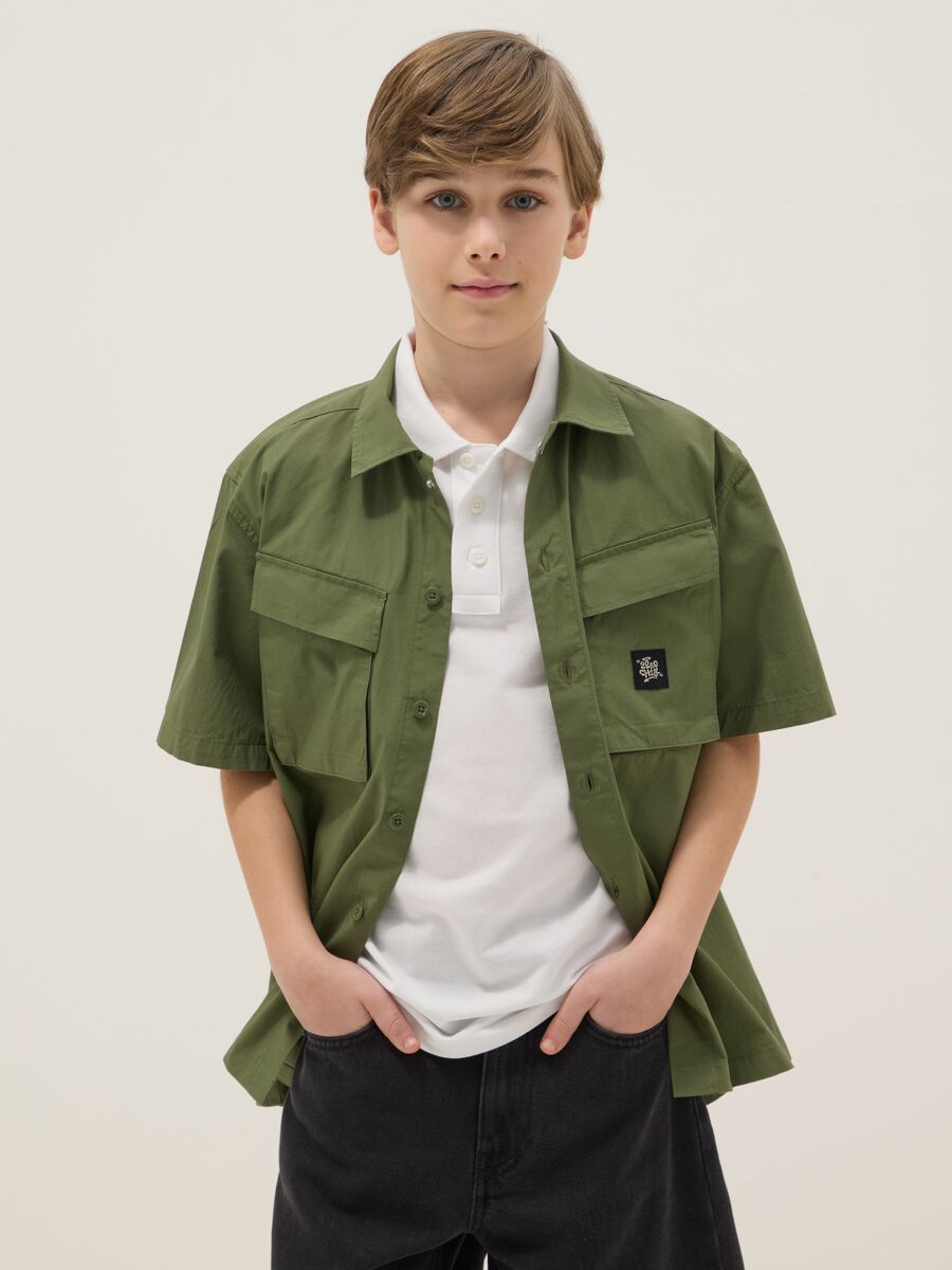 Boys&rsquo; green pure cotton shirt, oversized fit_0