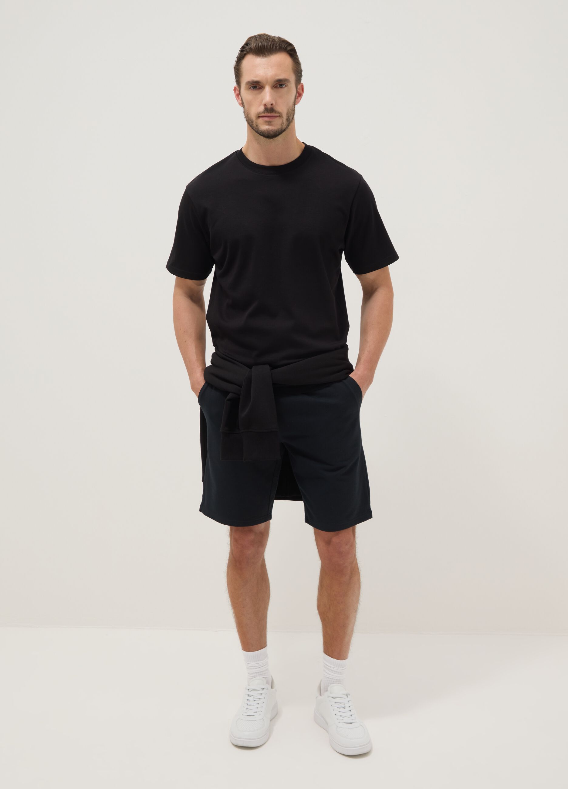 Black Regular Fit Cotton Blend Bermuda Shorts