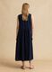 Blue pure cotton midi dress, regular fit with ruching_2