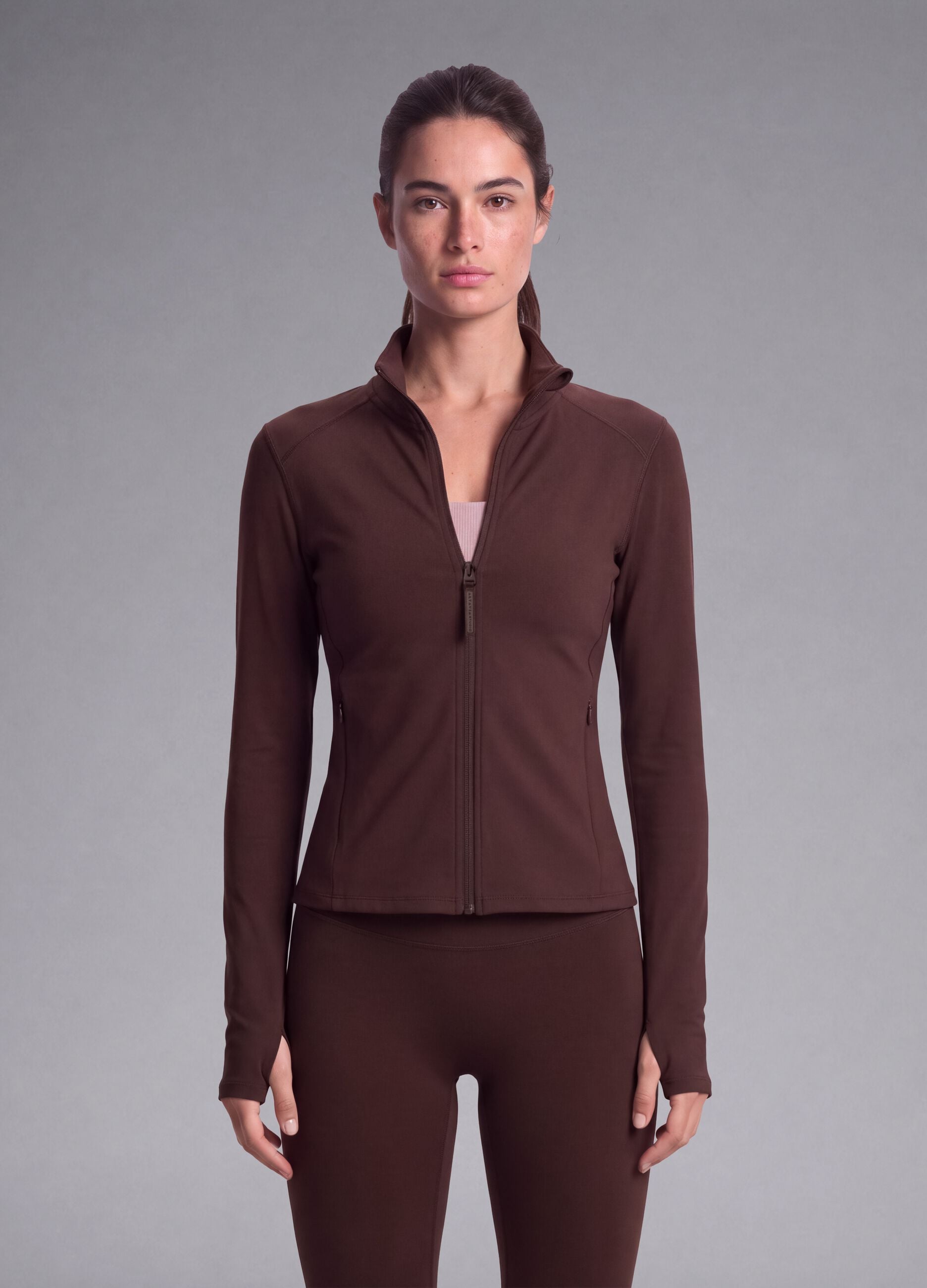 Brown fitted full-zip jacket in stretch fabric ALTAVIA STUDIO