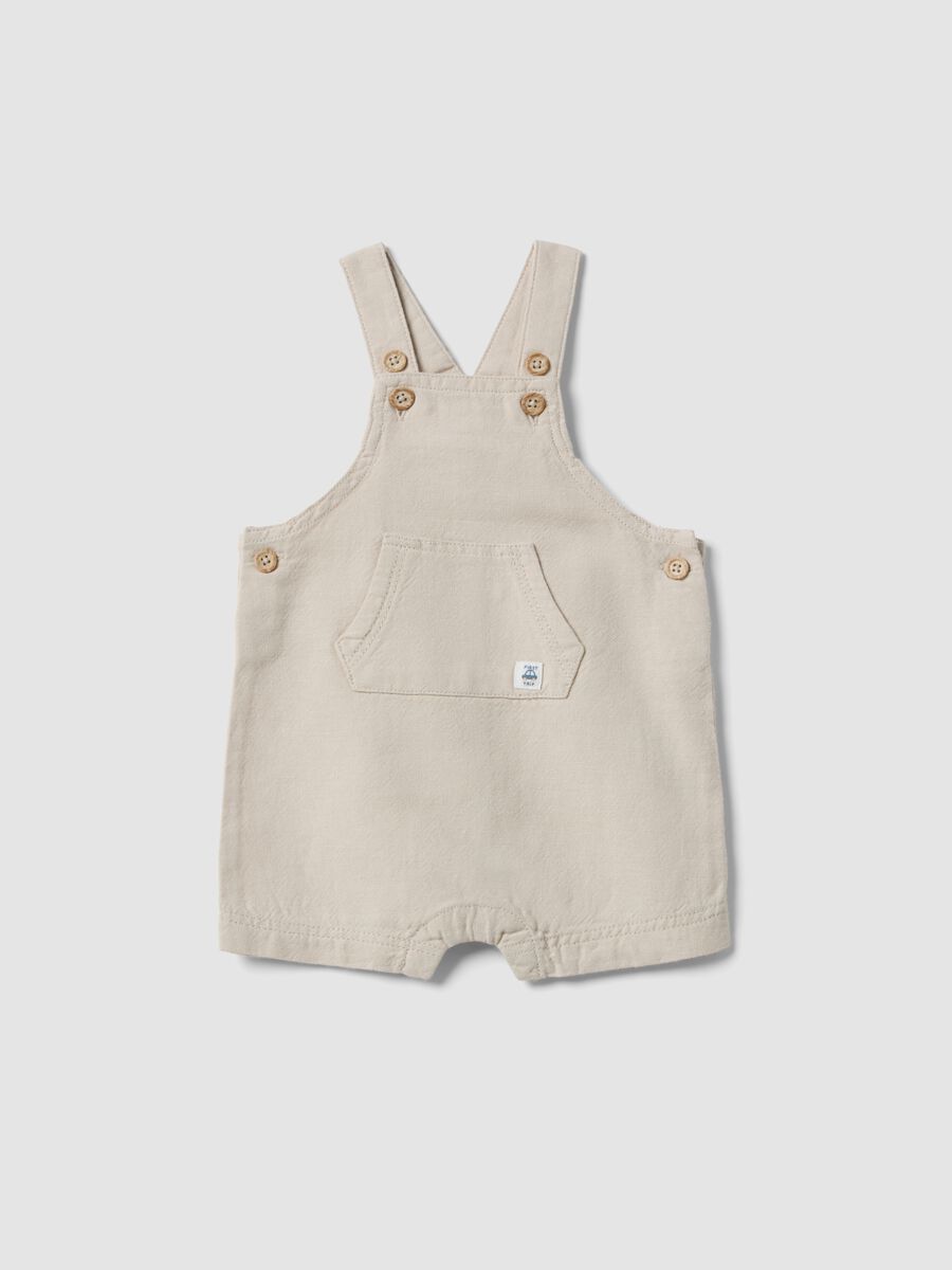 Beige cotton-linen blend baby dungarees regular fit_0