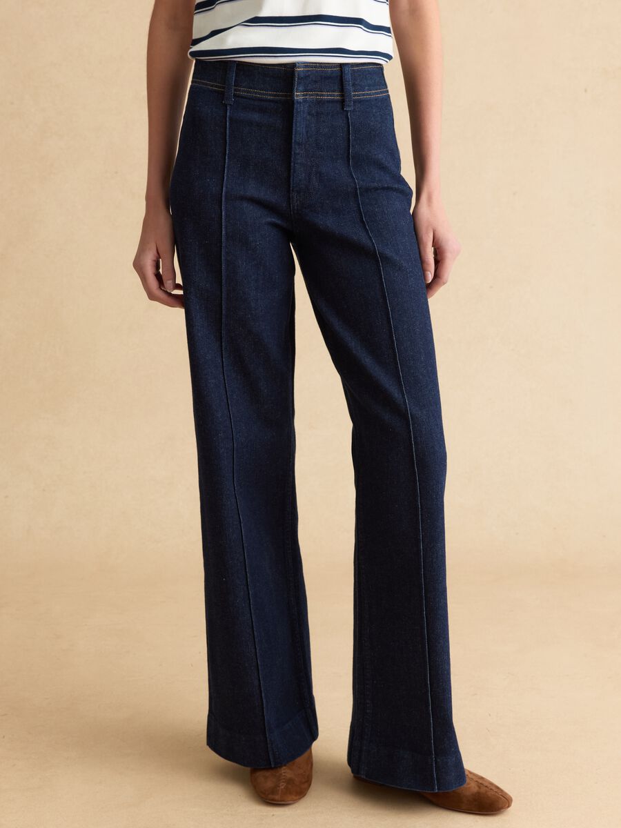 Wide Leg Stretch Cotton Blue Jeans_1