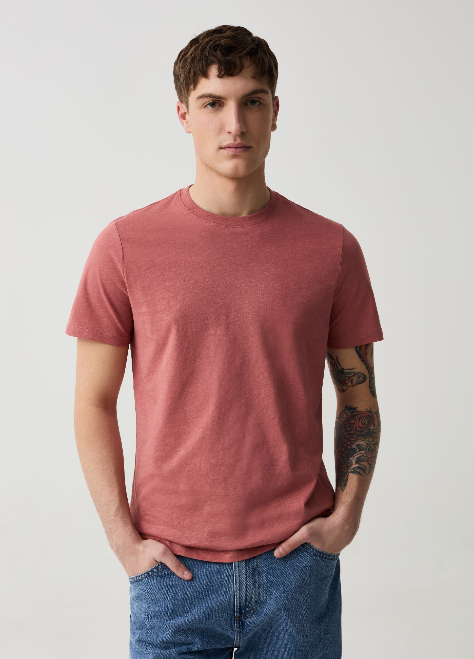 Camiseta cuello redondo de punto flameado