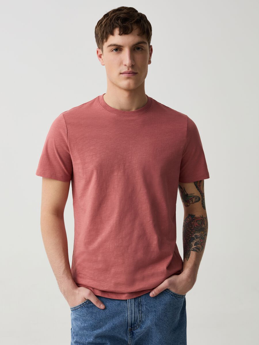 Camiseta cuello redondo de punto flameado_0