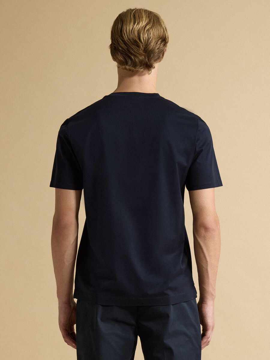 Blue pure cotton jersey T-shirt with crew neck, relaxed fit_3