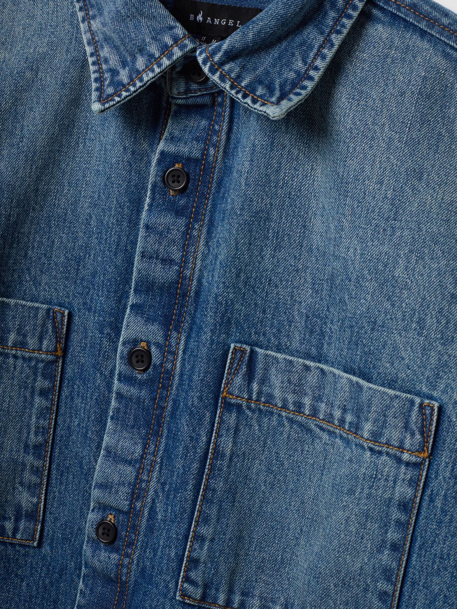 Blue pure cotton denim shirt, regular fit_1