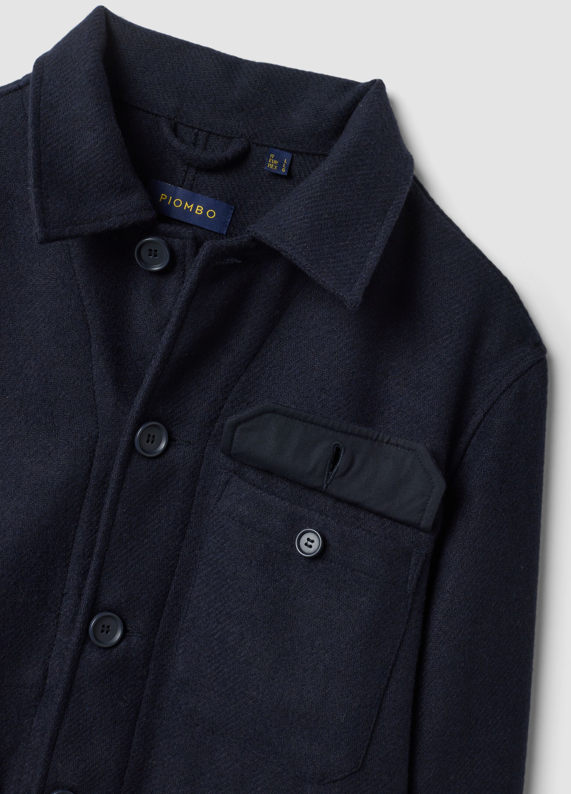 Blue wool-blend shacket with buttons and four pockets