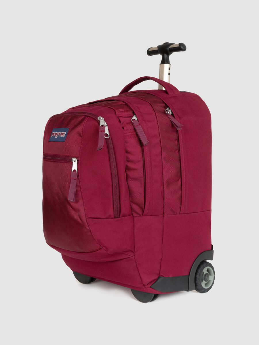 Zaino trolley rosso con ruote e tasche zip_3