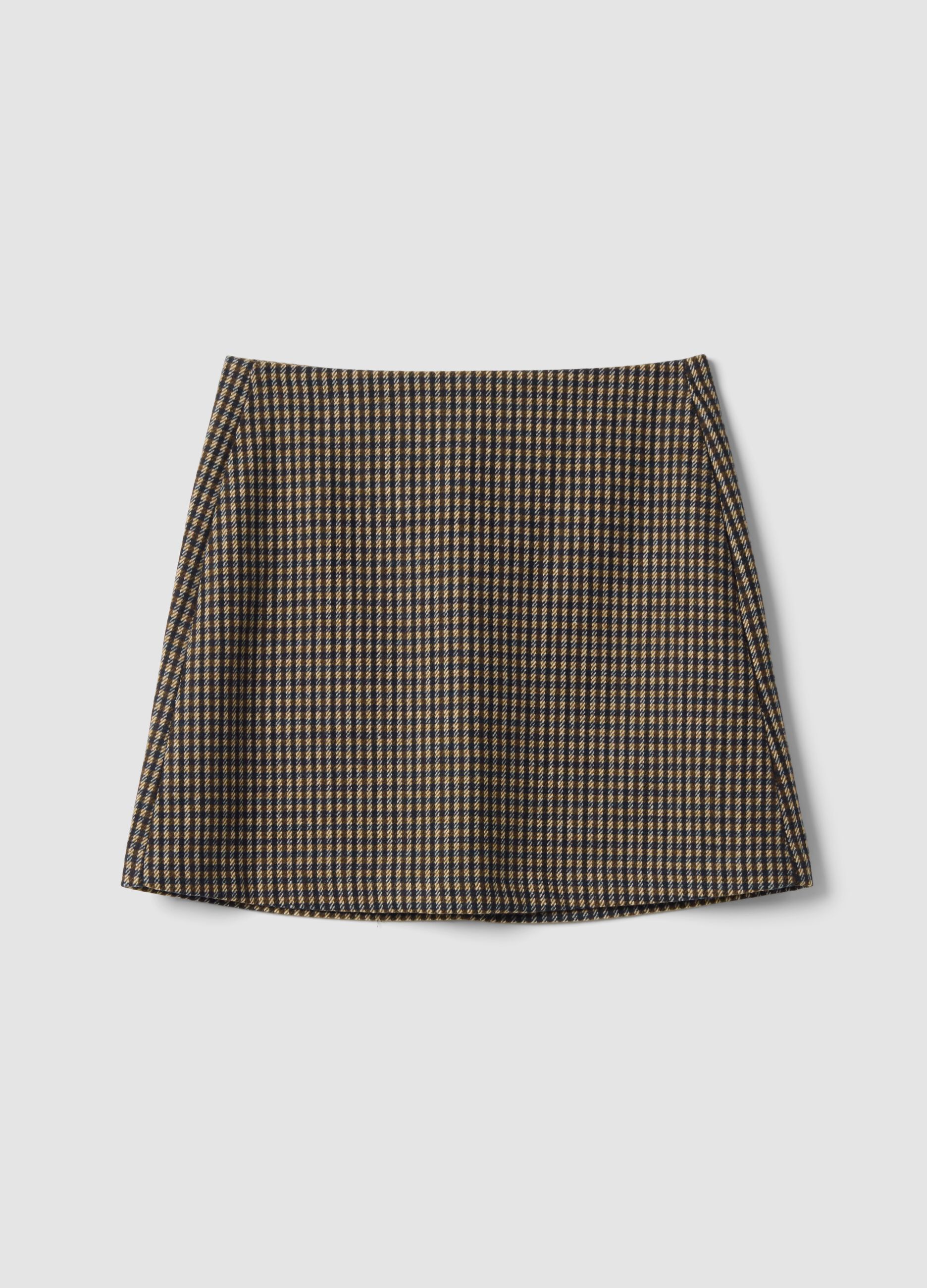 Multicoloured checked wool and viscose-blend skirt