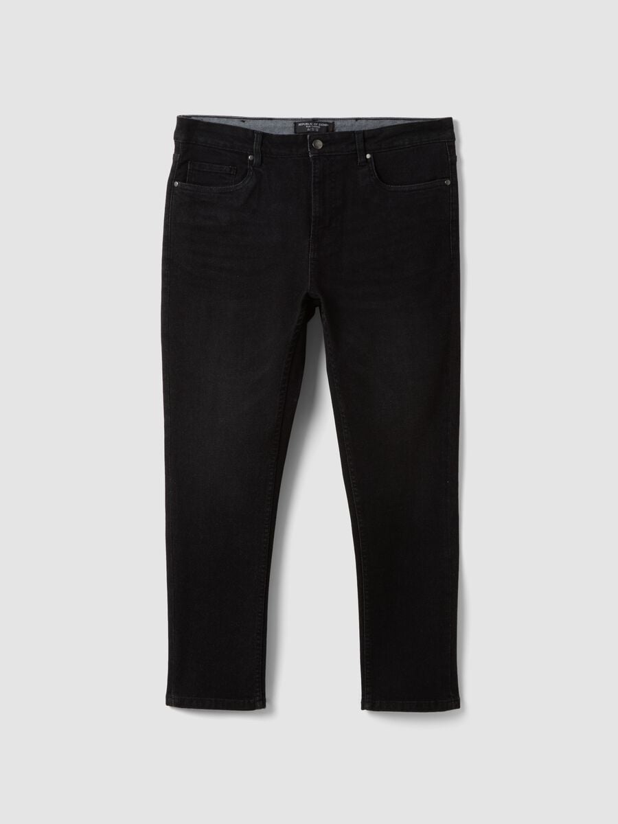Black slim tapered stretch-cotton jeans_0
