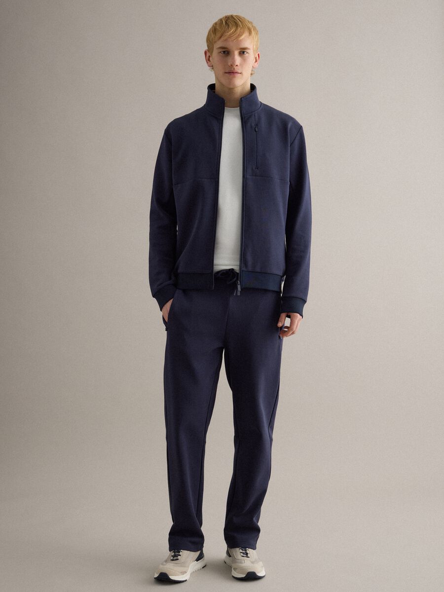 Blue cotton blend regular fit sweatshirt with full zip and high collar_2