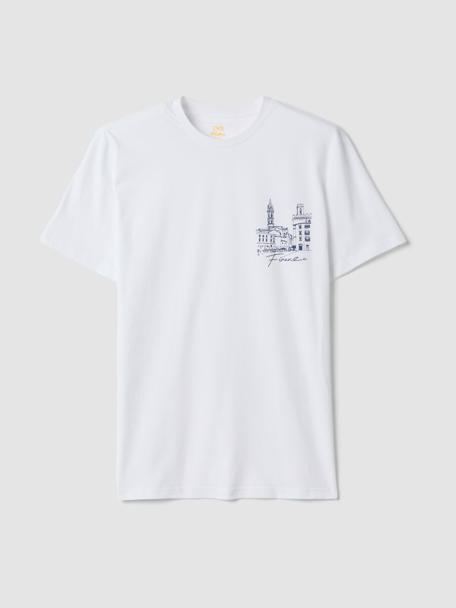 Wei&szlig;es T-Shirt aus reiner Baumwolle mit Frontprint, Regular Fit_4