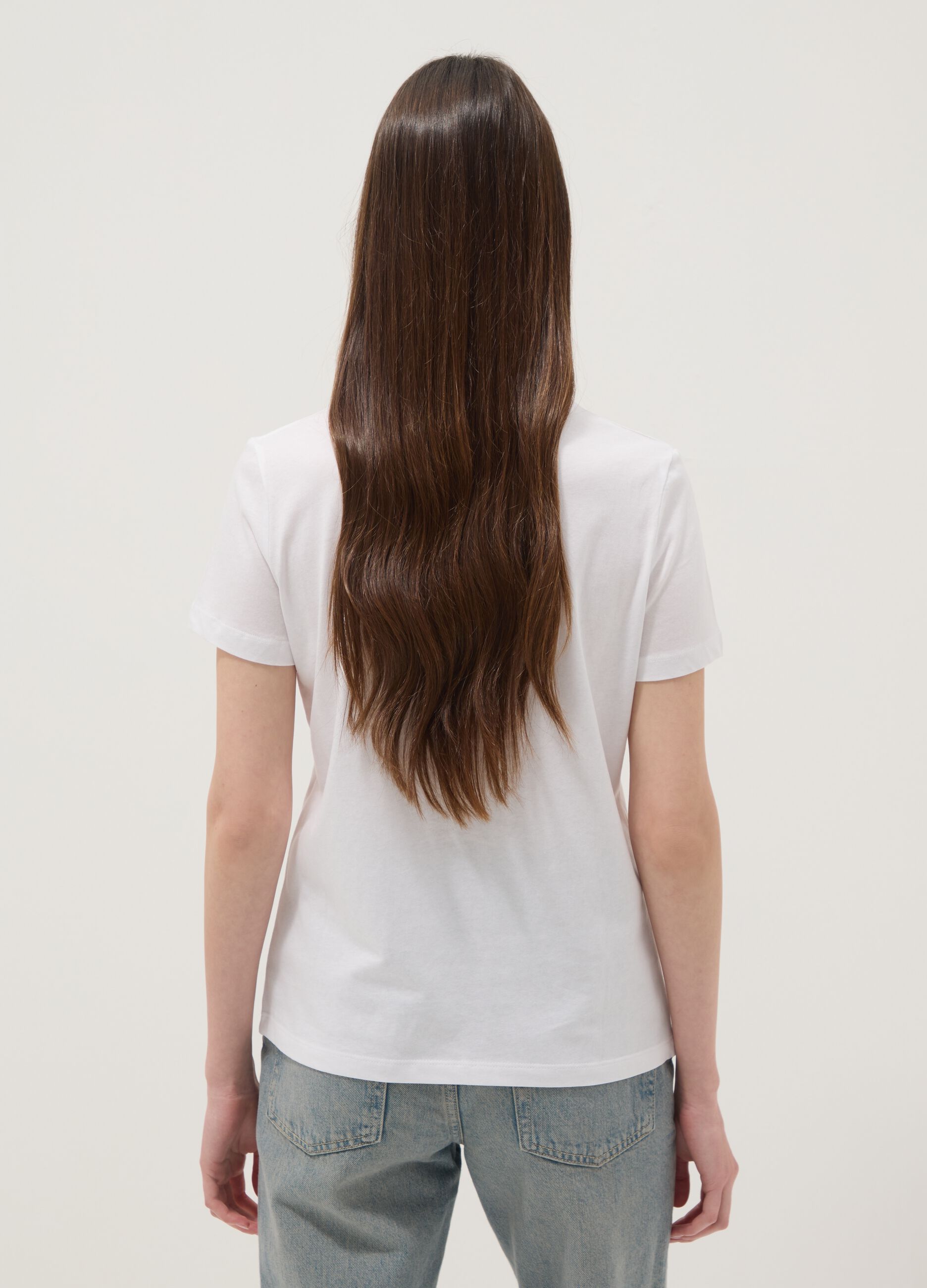 White pure cotton T-shirt with front print