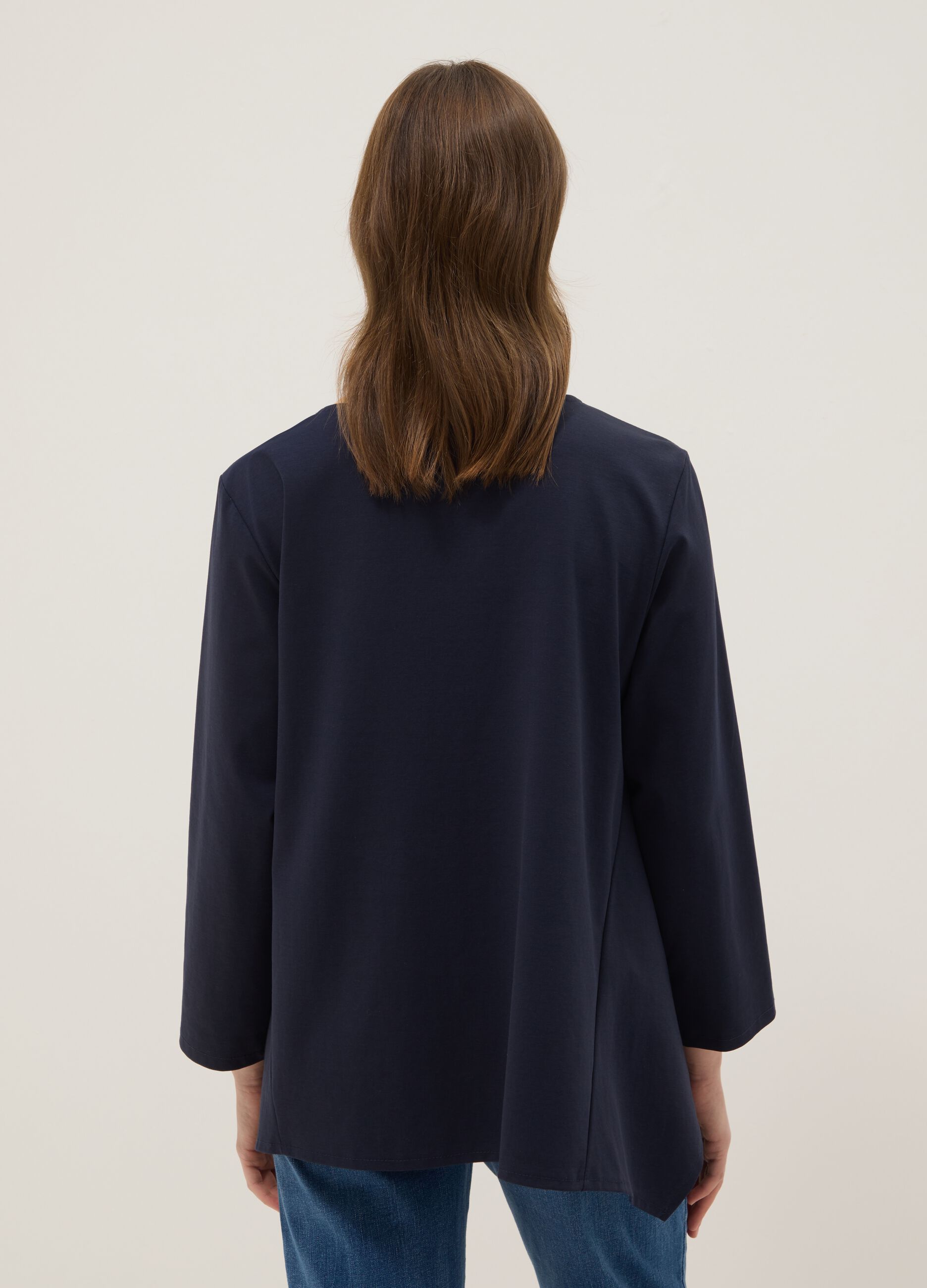Blue stretch-cotton button-up blouse, regular fit