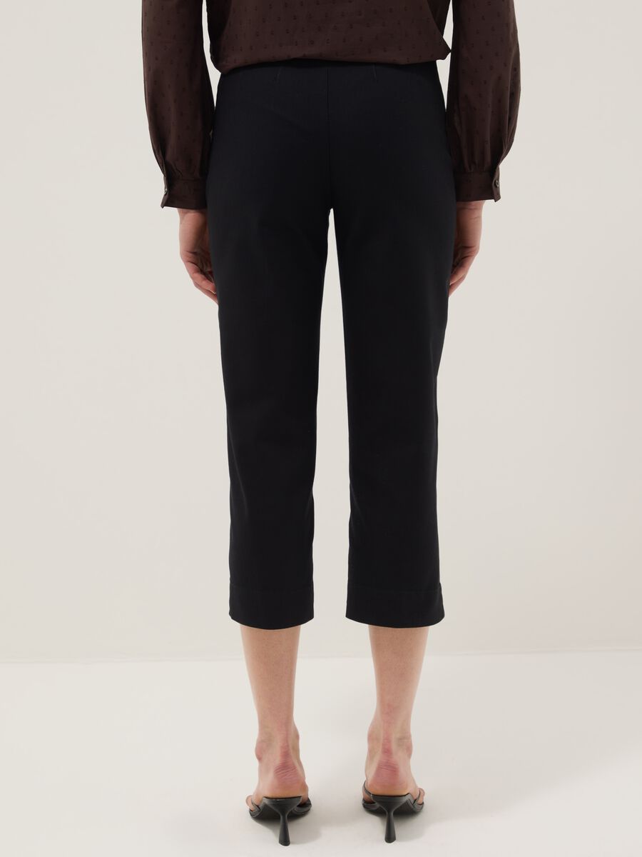 Black Slim Fit Stretch Cotton Ankle Trousers_2
