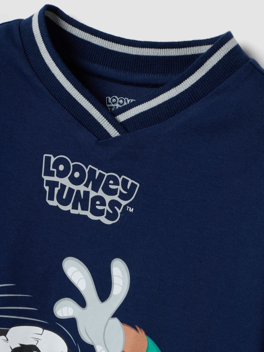 Blue long-sleeve pure cotton Looney Tunes print T-shirt for boys_2
