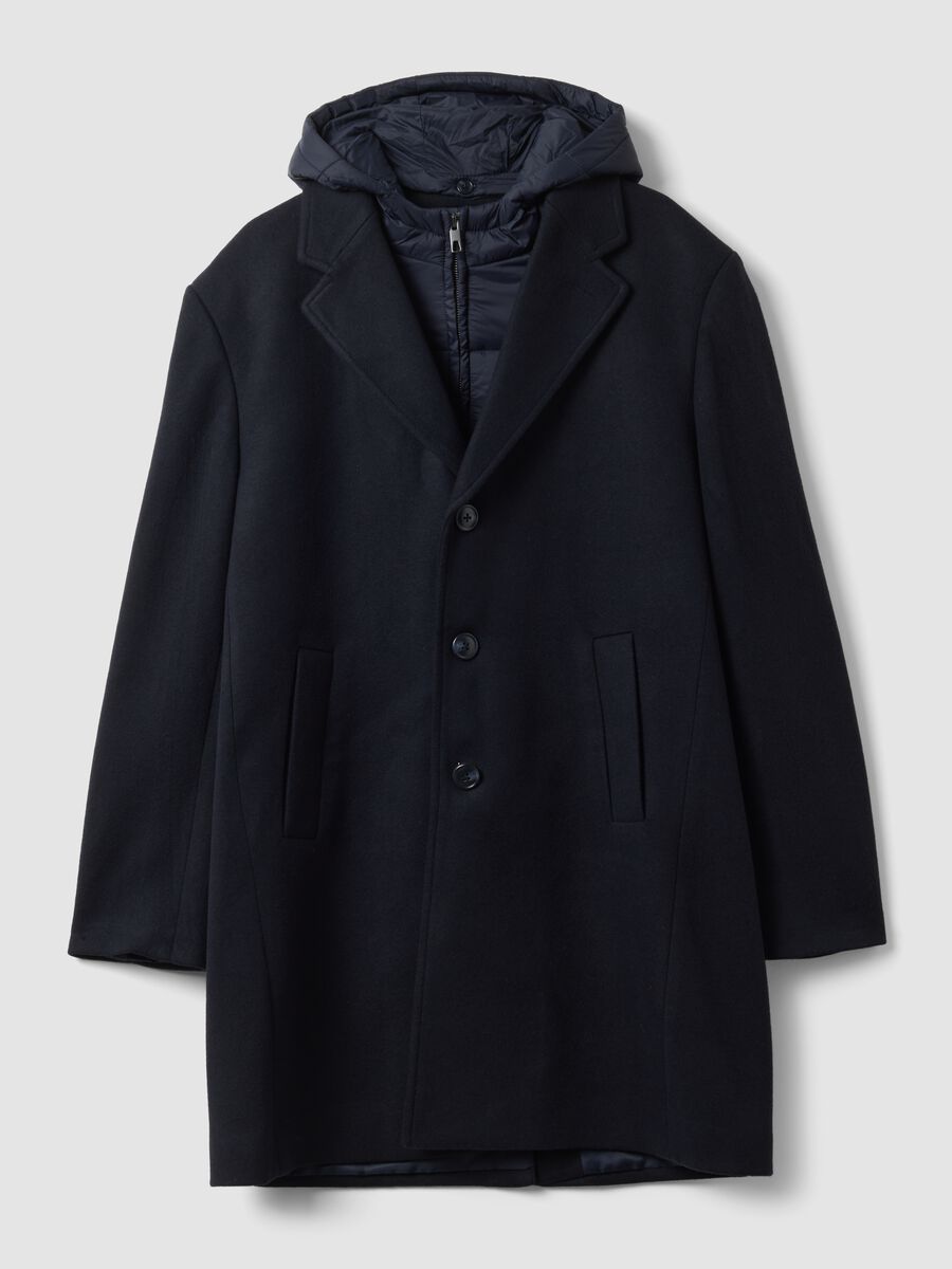 Navy blue wool-blend coat with detachable hood_0