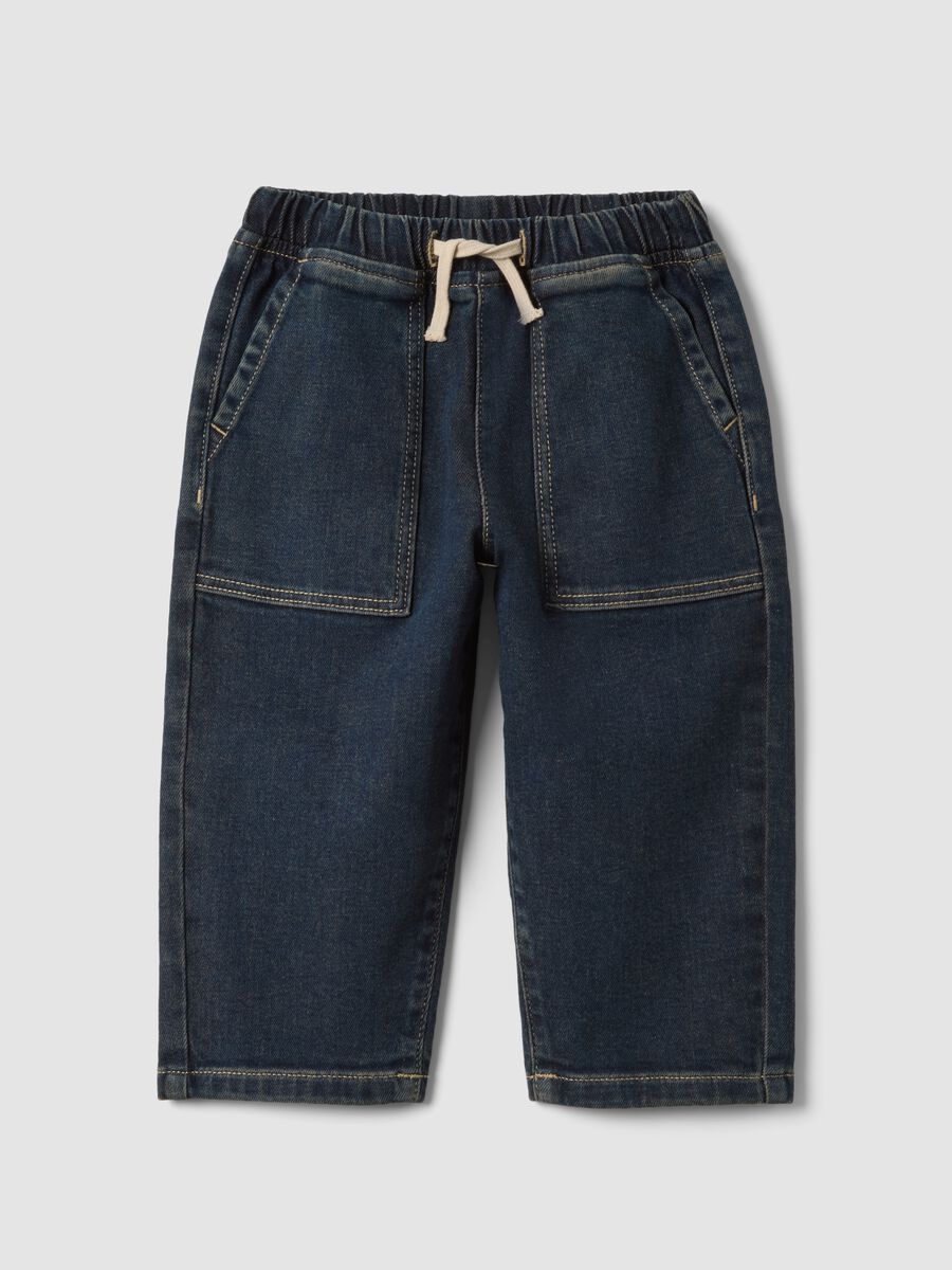 Pantaloni blu in cotone elasticizzato balloon fit_0