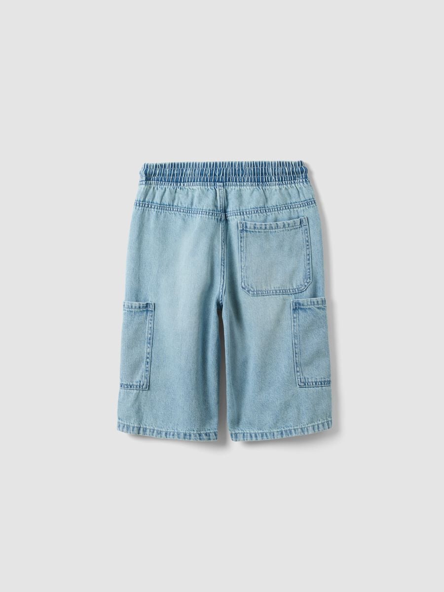 Boys' light blue baggy denim shorts in cotton blend, regular fit_4
