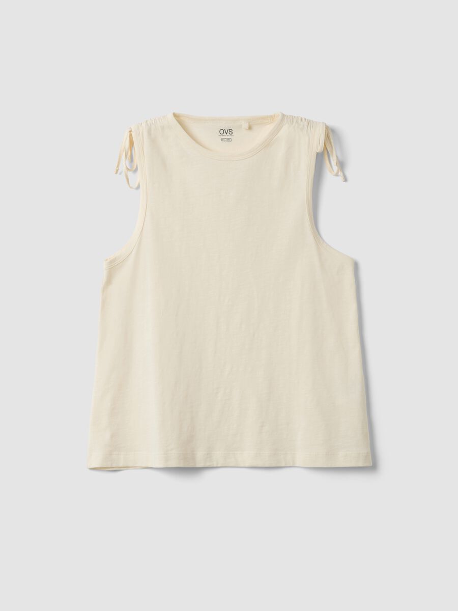 Beige pure cotton top with shoulder ties_0