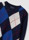 Maglione blu in pura lana con girocollo jacquard_1
