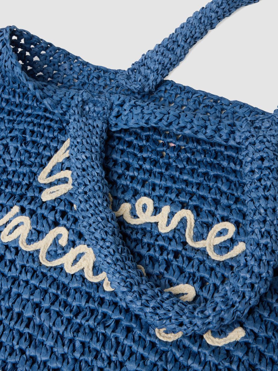 Blue beach bag in pure woven paper fabric_2