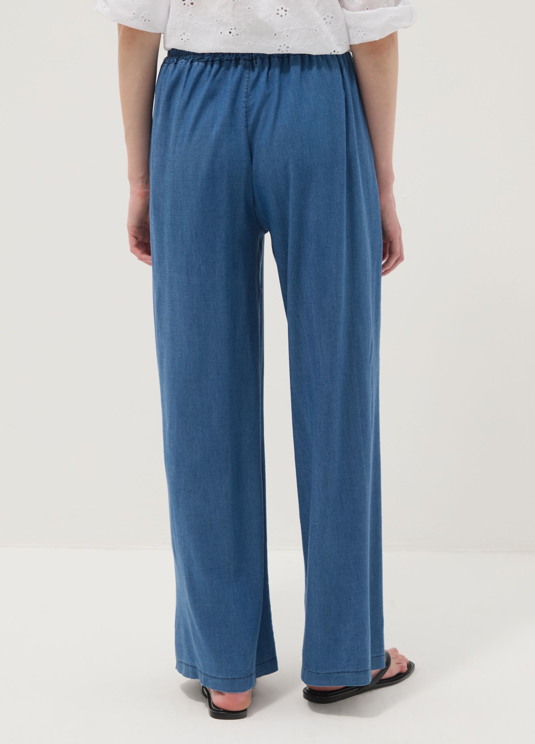 Blue wide-leg pure lyocell trousers, regular fit