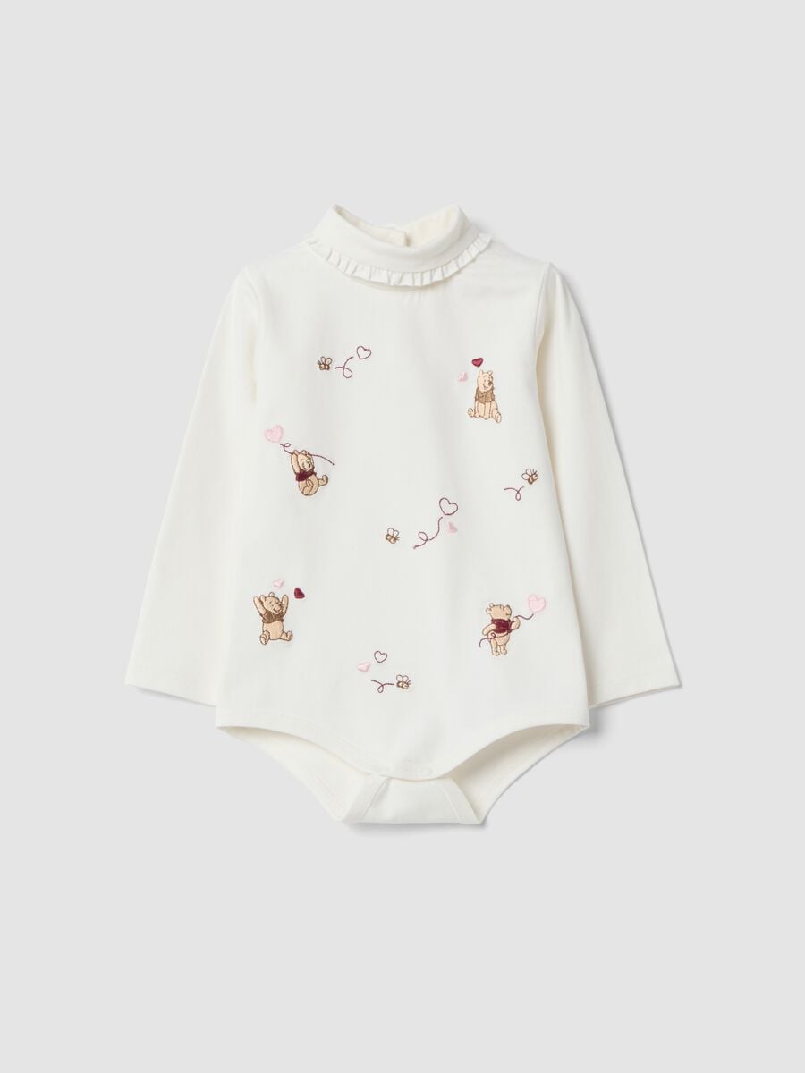 White organic stretch cotton bodysuit with Winnie the Pooh prints_0