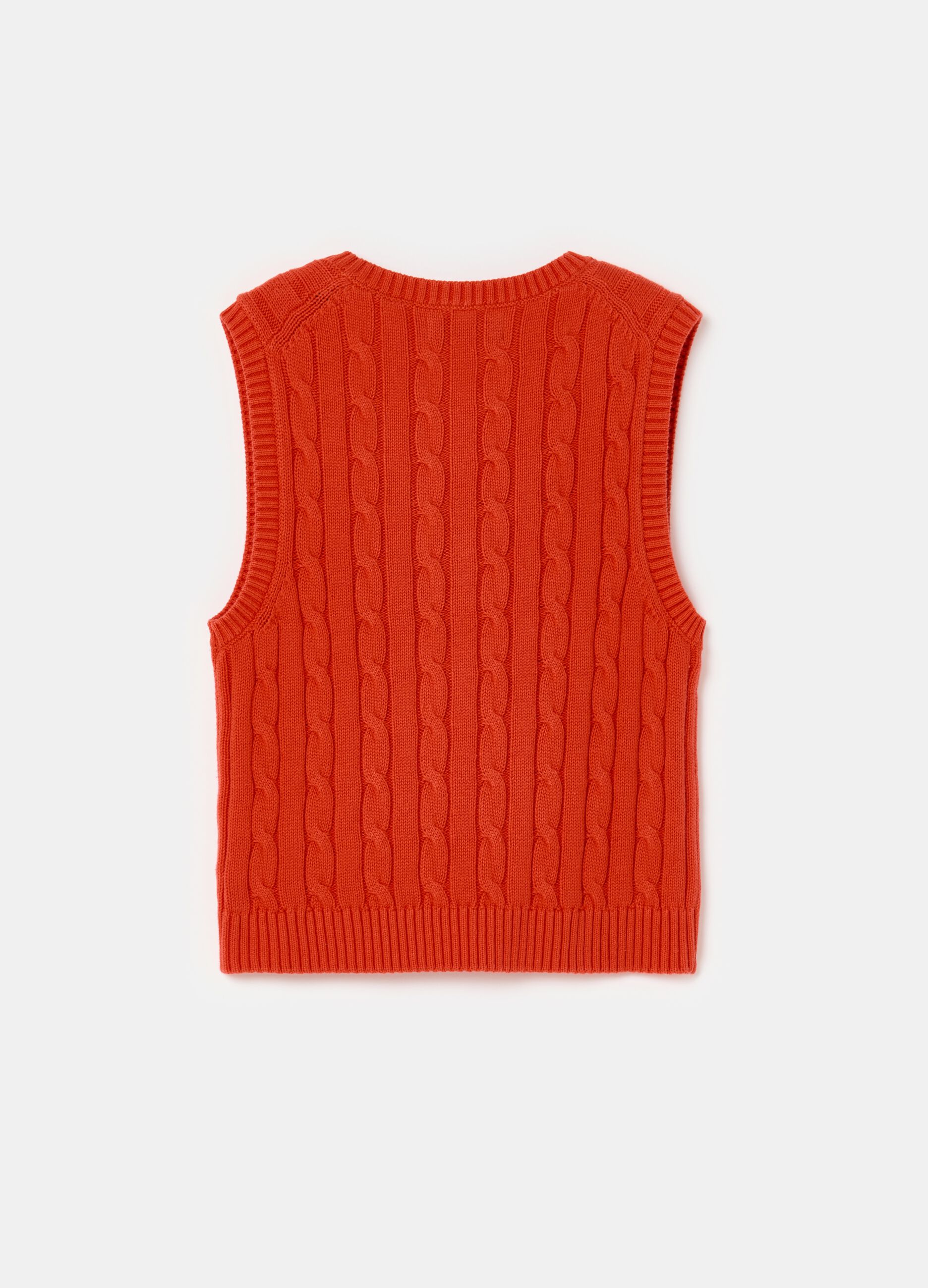 Ribbed closed gilet with cable-knit design