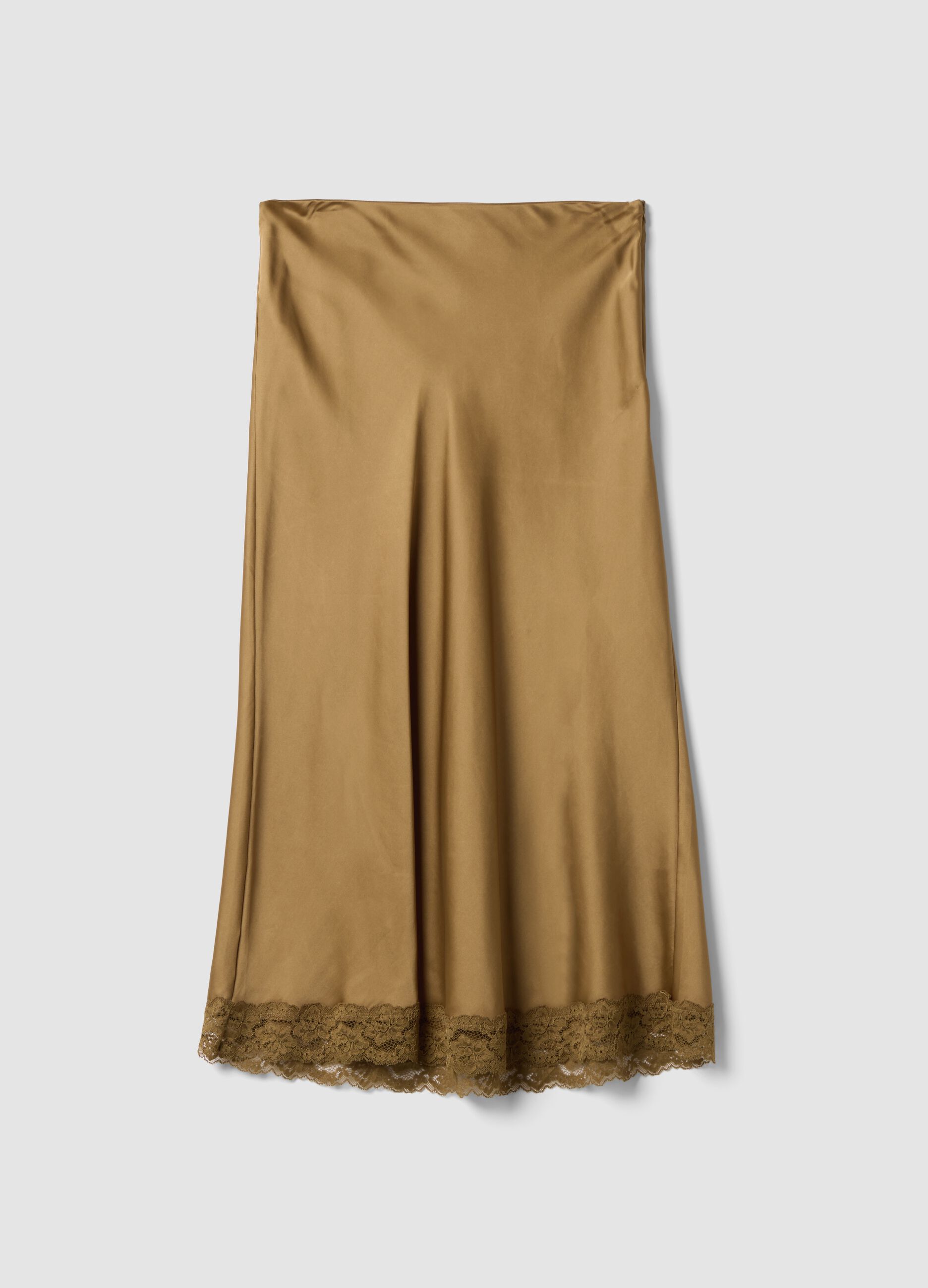 Yellow viscose-blend skirt with lace