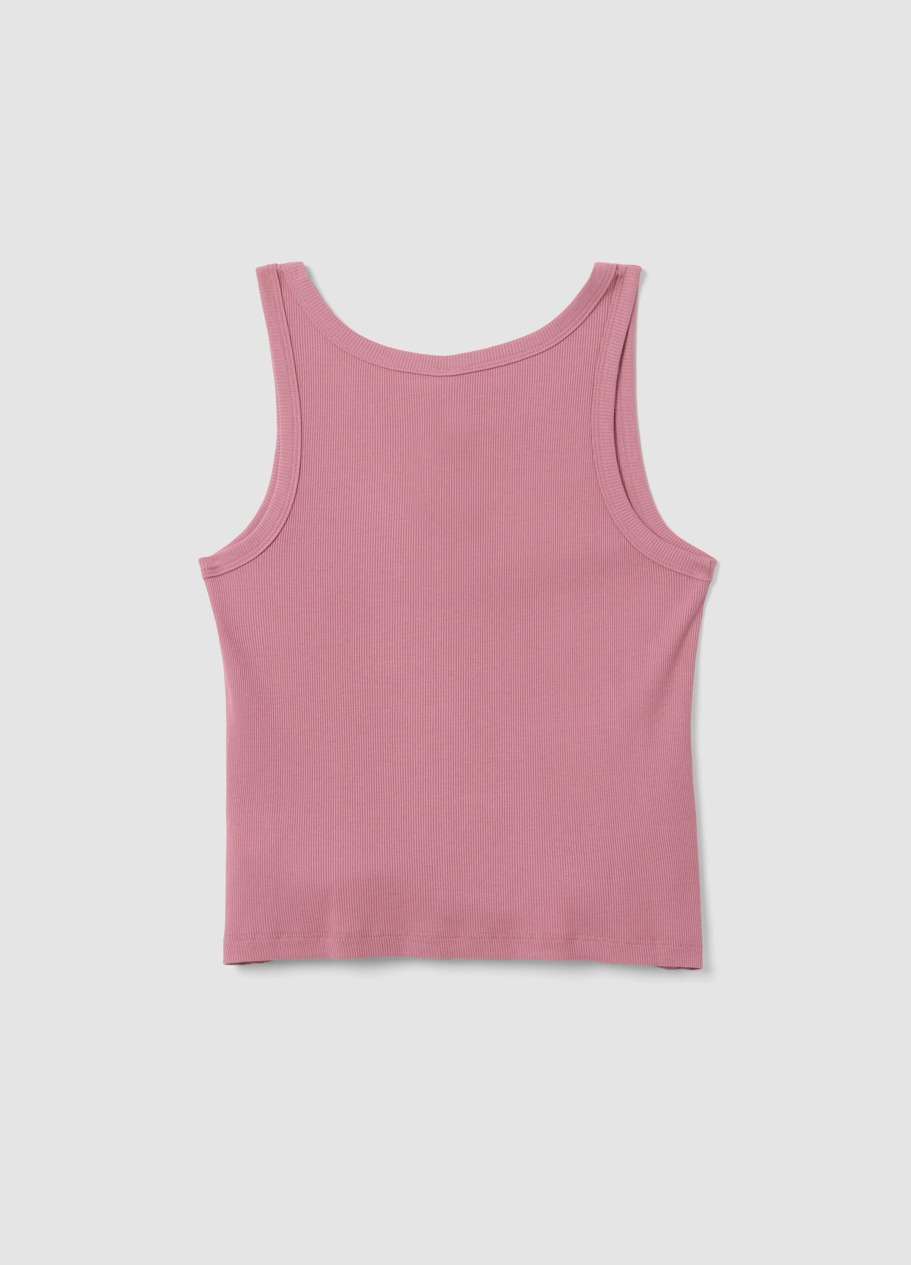 Pink ribbed cotton and viscose blend henley vest
