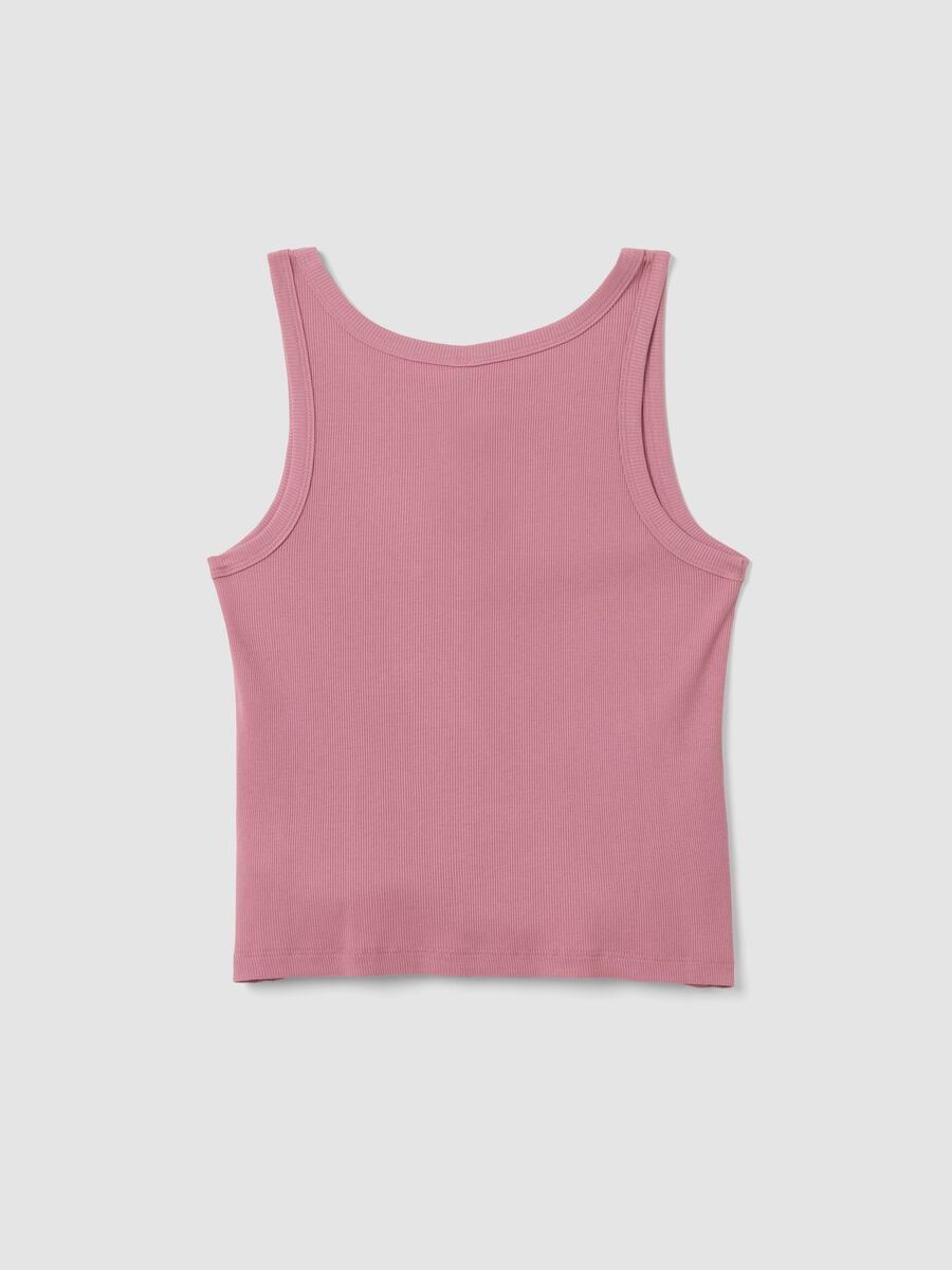 Pink ribbed cotton and viscose blend henley vest_1